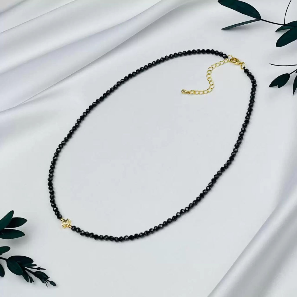 Чокер со вставкой "Крест" из черной Шпинели