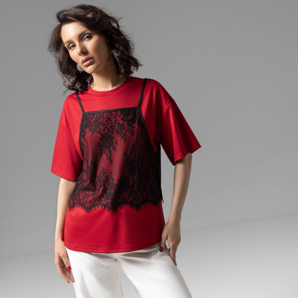 Футболка со съемным топом, Модный тандем (красный 2 в 1) - Charutti фото 7