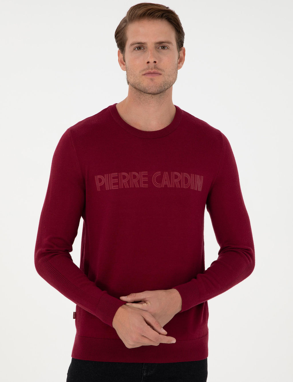 K_rm_z_ Slim Fit Bisiklet Yaka Y_n Kar___ml_ Triko Kazak - Pierre cardin фото 3