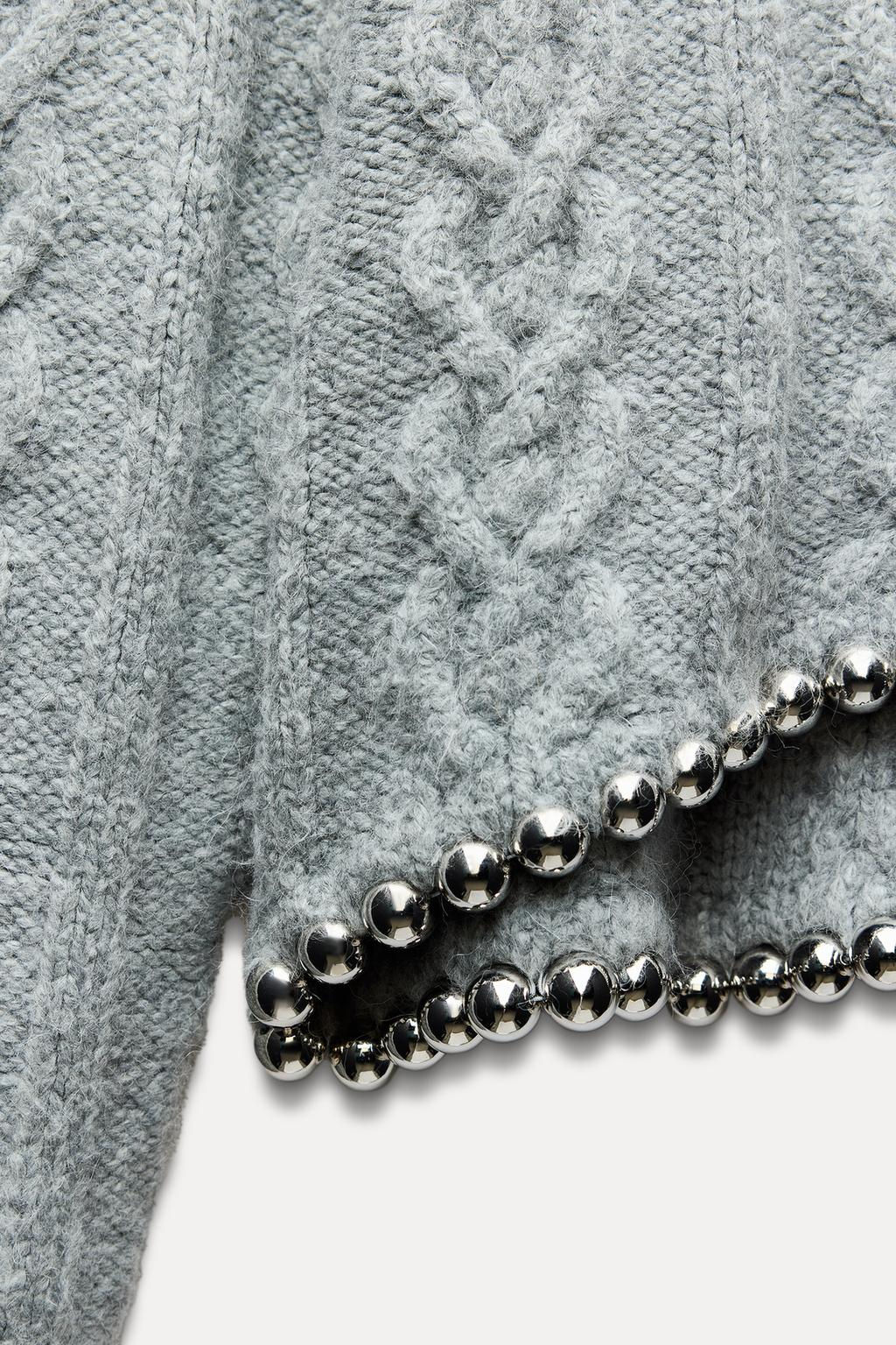 CABLE-KNIT SWEATER WITH BEADS - Zara фото 6