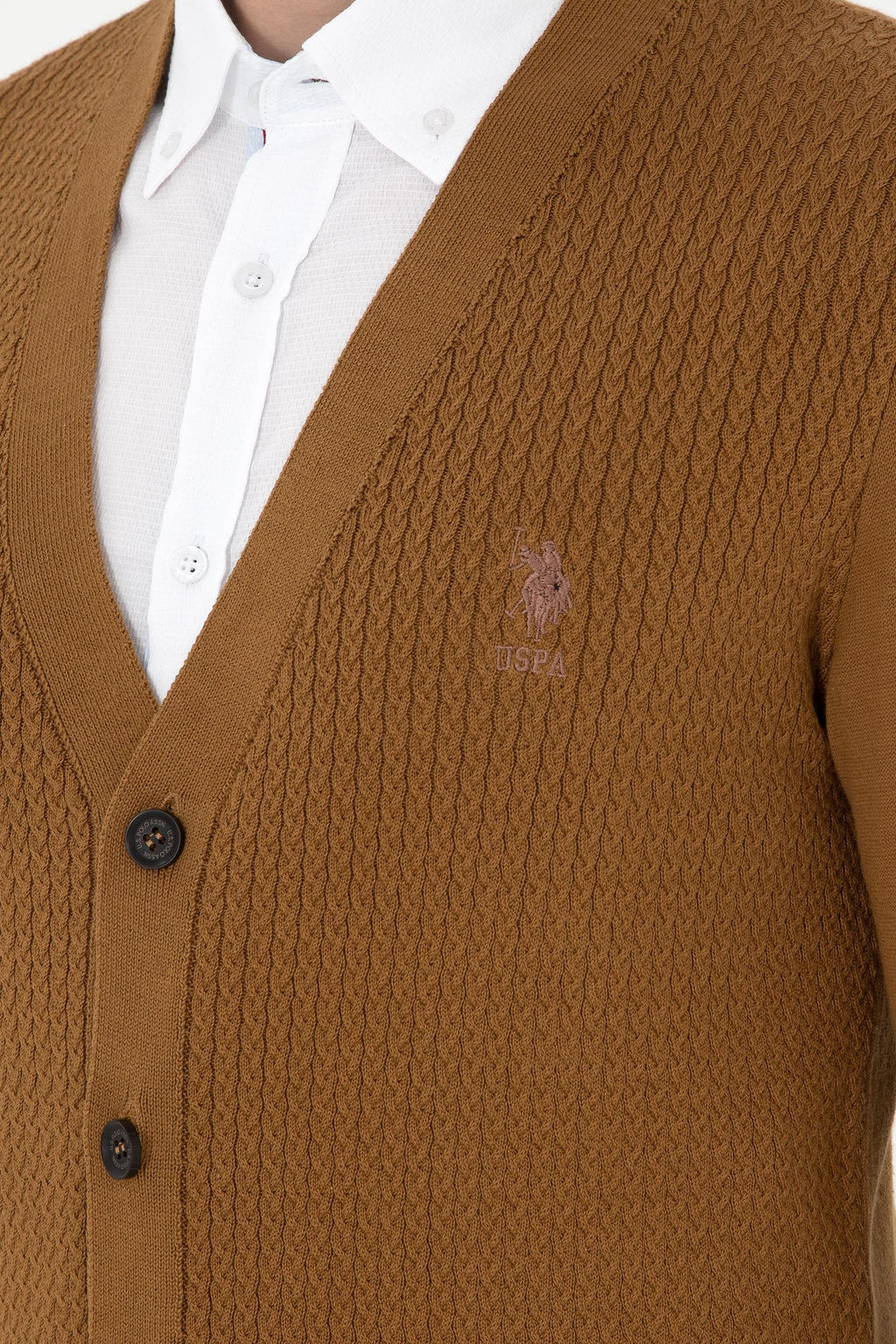 Мужской базовый трикотажный кардиган светло-хаки - U.s. polo assn фото 7