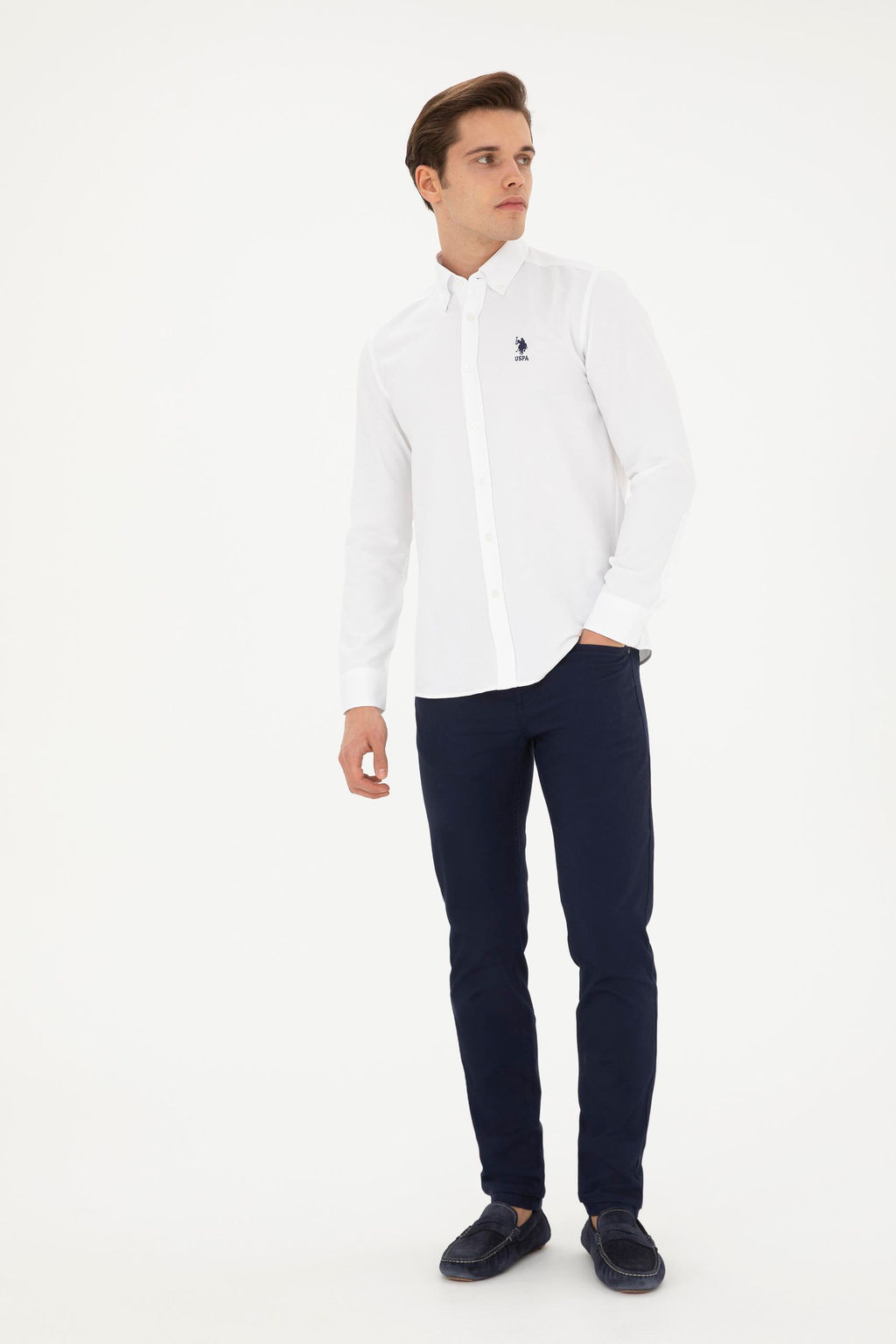 Мужская белая базовая рубашка с длинным рукавом - U.s. polo assn фото 4