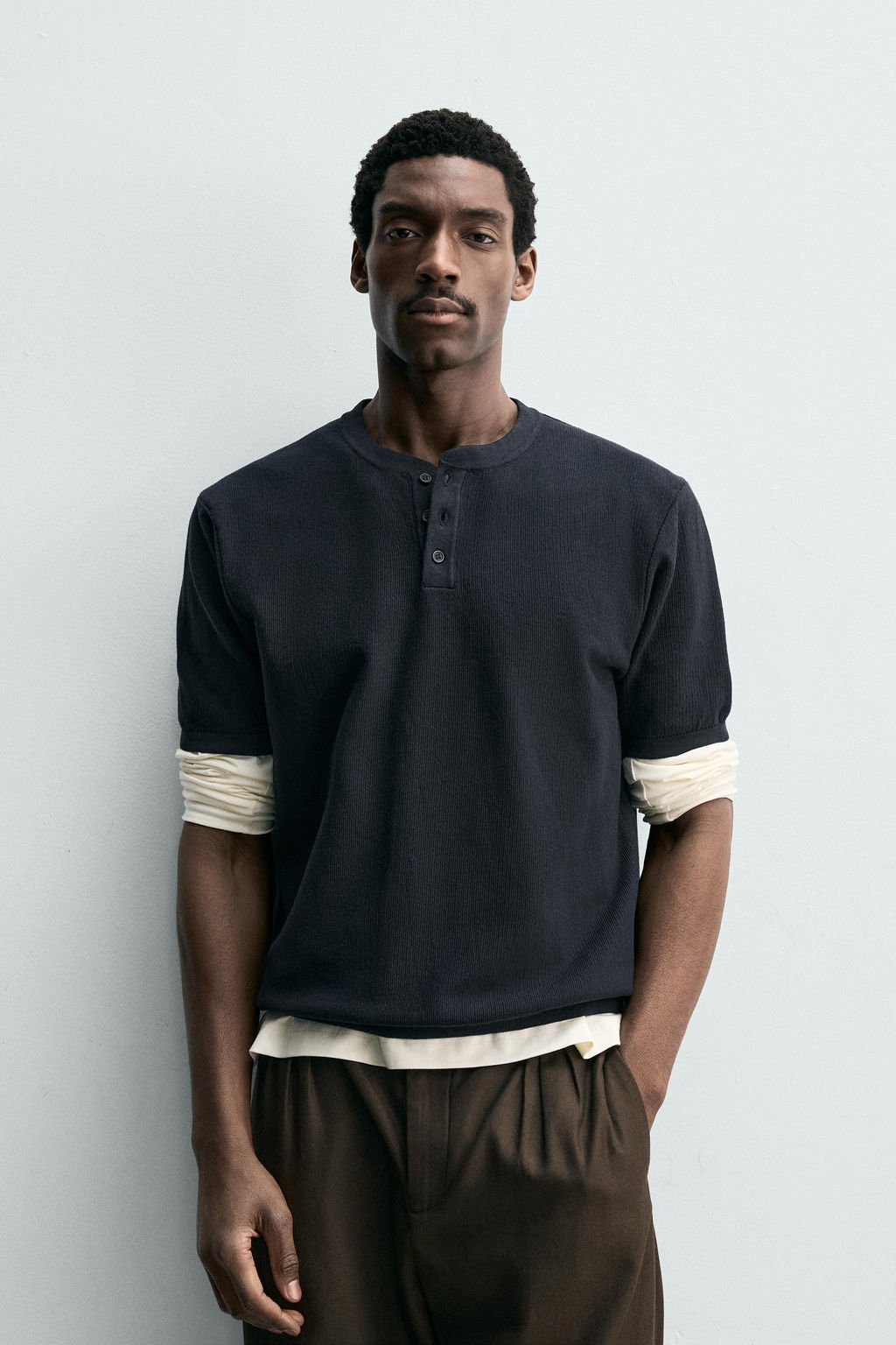 CAMISETA PUNTO CUELLO PANADERO / Marino oscuro - Zara фото 2