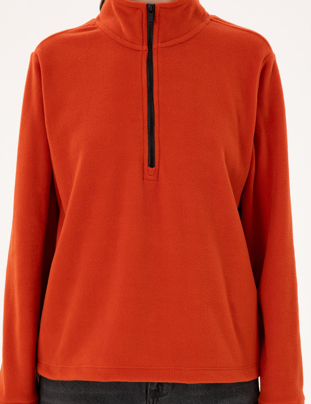 Kiremit Comfort Fit Fermuarl_ Polar Sweatshirt