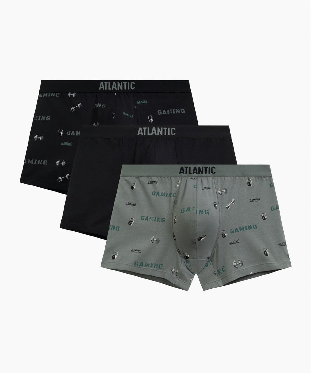ATLANTIC 3MH-223 Трусы шорты Gym - набор 3 шт. черный + черный + светлый хаки