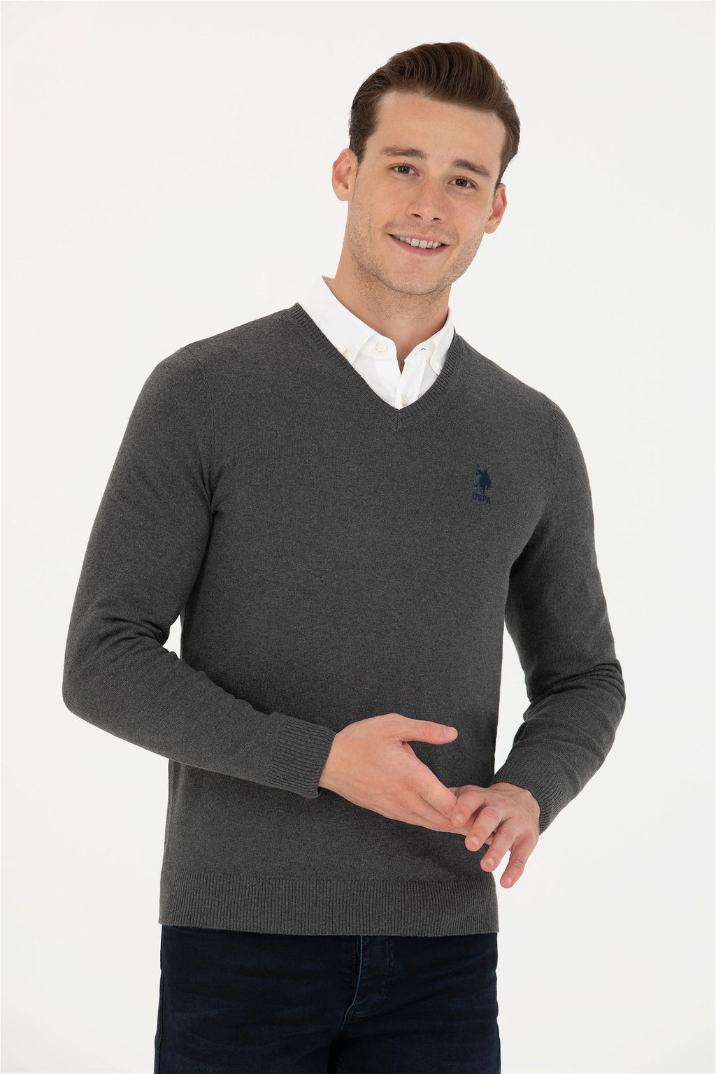 U. S. Polo Assn / Мужской базовый свитер антрацитового меланжа - U.s. polo assn фото 8