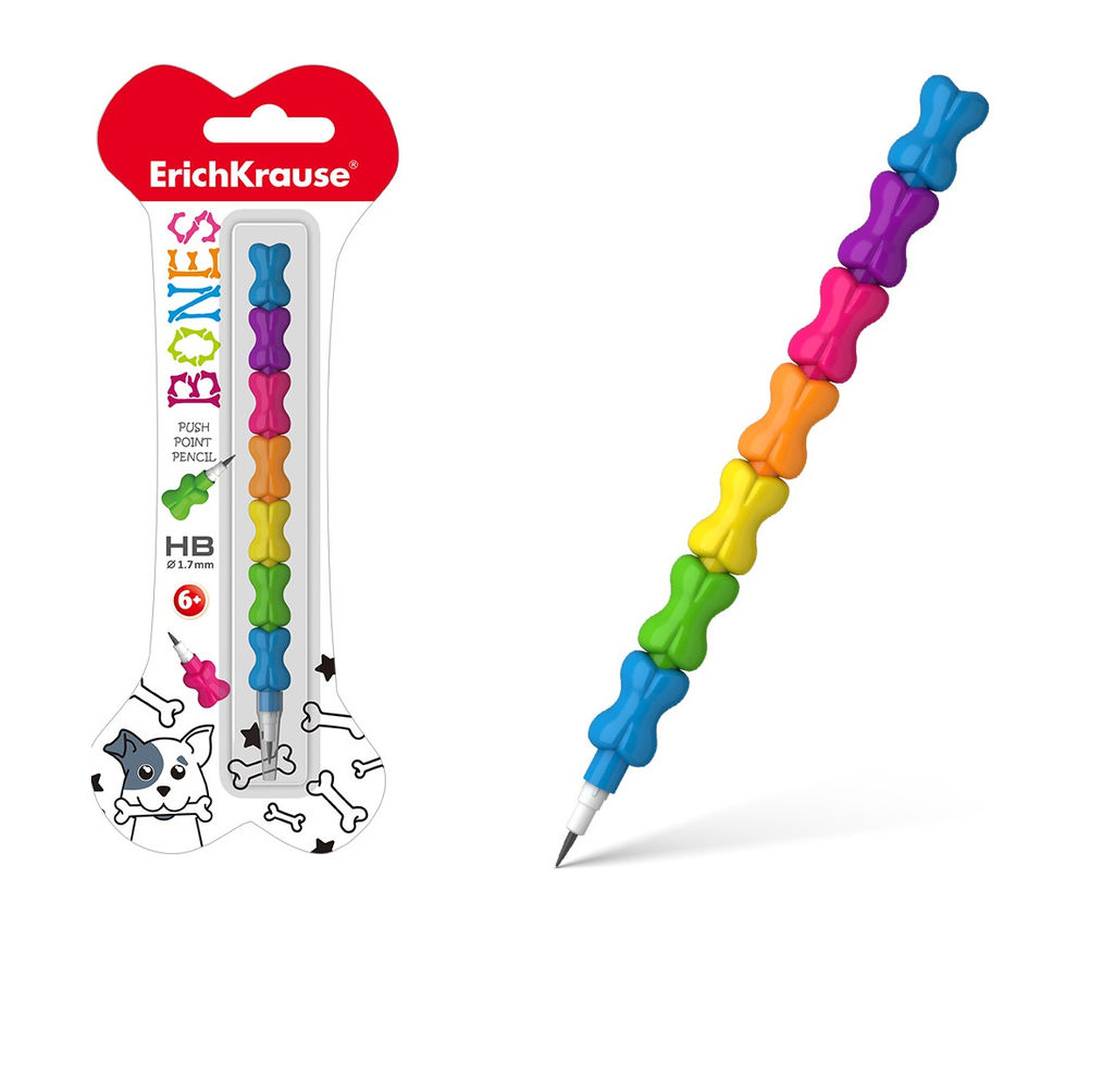 ErichKrause® Карандаш сегментный "Bones" 1.7 мм, НВ (в блистере по 1 шт.), разноцветный арт.48053