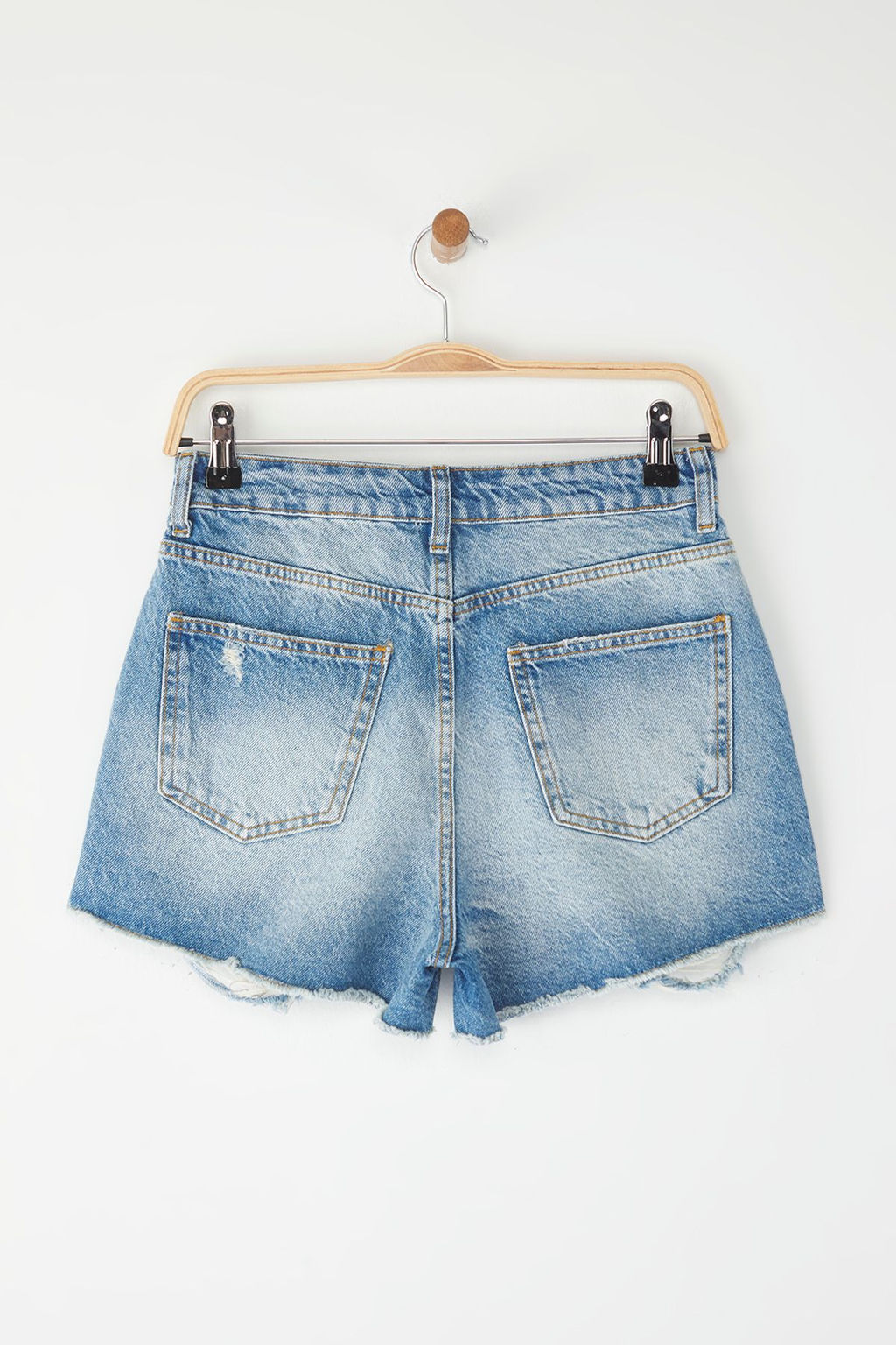 TRENDYOLMILLA Ac?k Mavi Yuksek Bel Y?rt?k Detayl? Denim Sort TWOSS25SR00171  фото 12