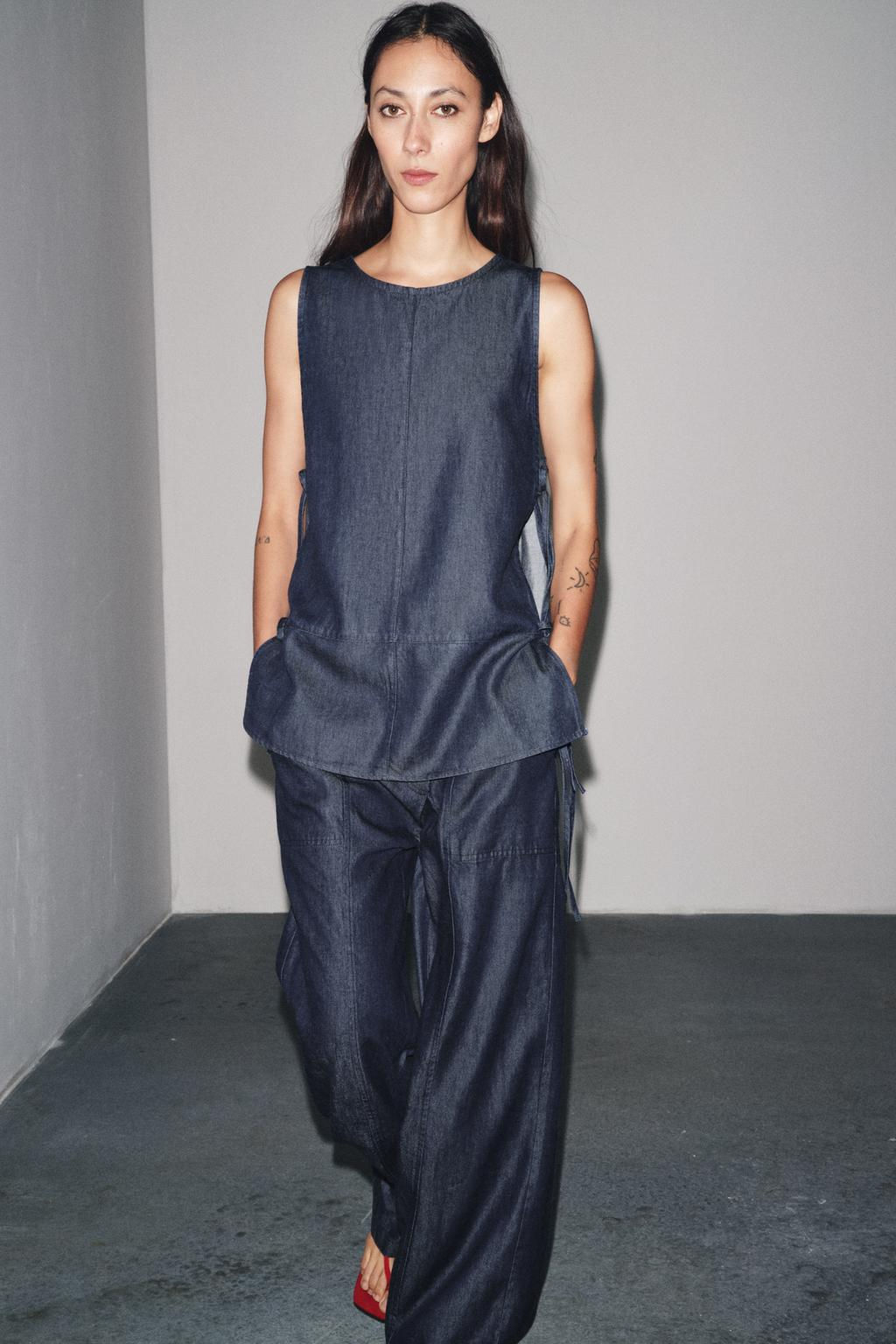 ZW COLLECTION CROSSOVER DENIM TROUSERS - Zara фото 2