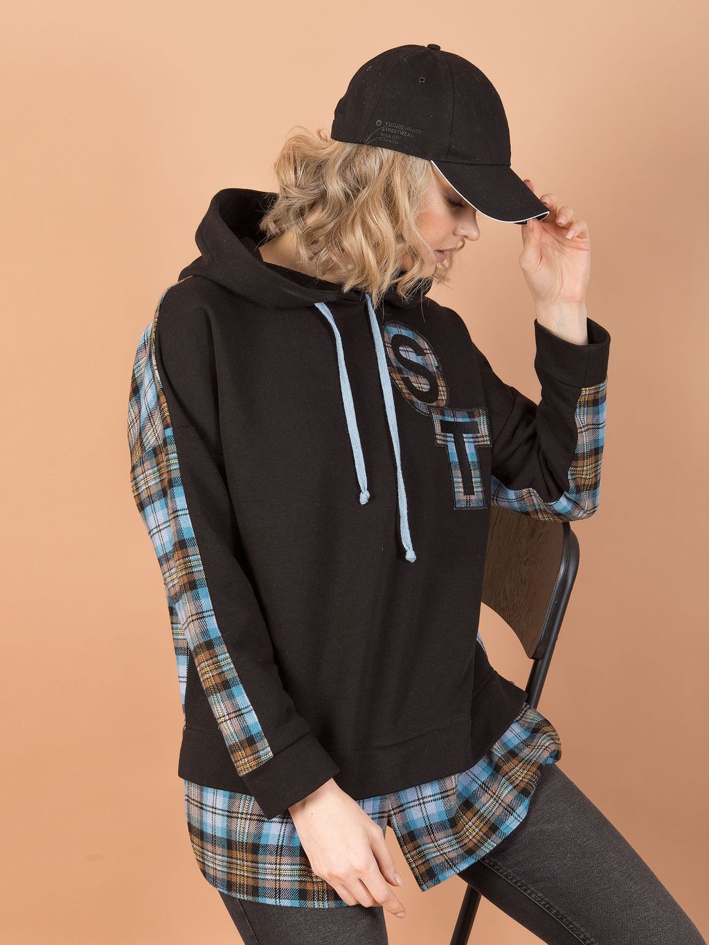 Джемпер комбинированный с капюшоном - Stilla фото 2