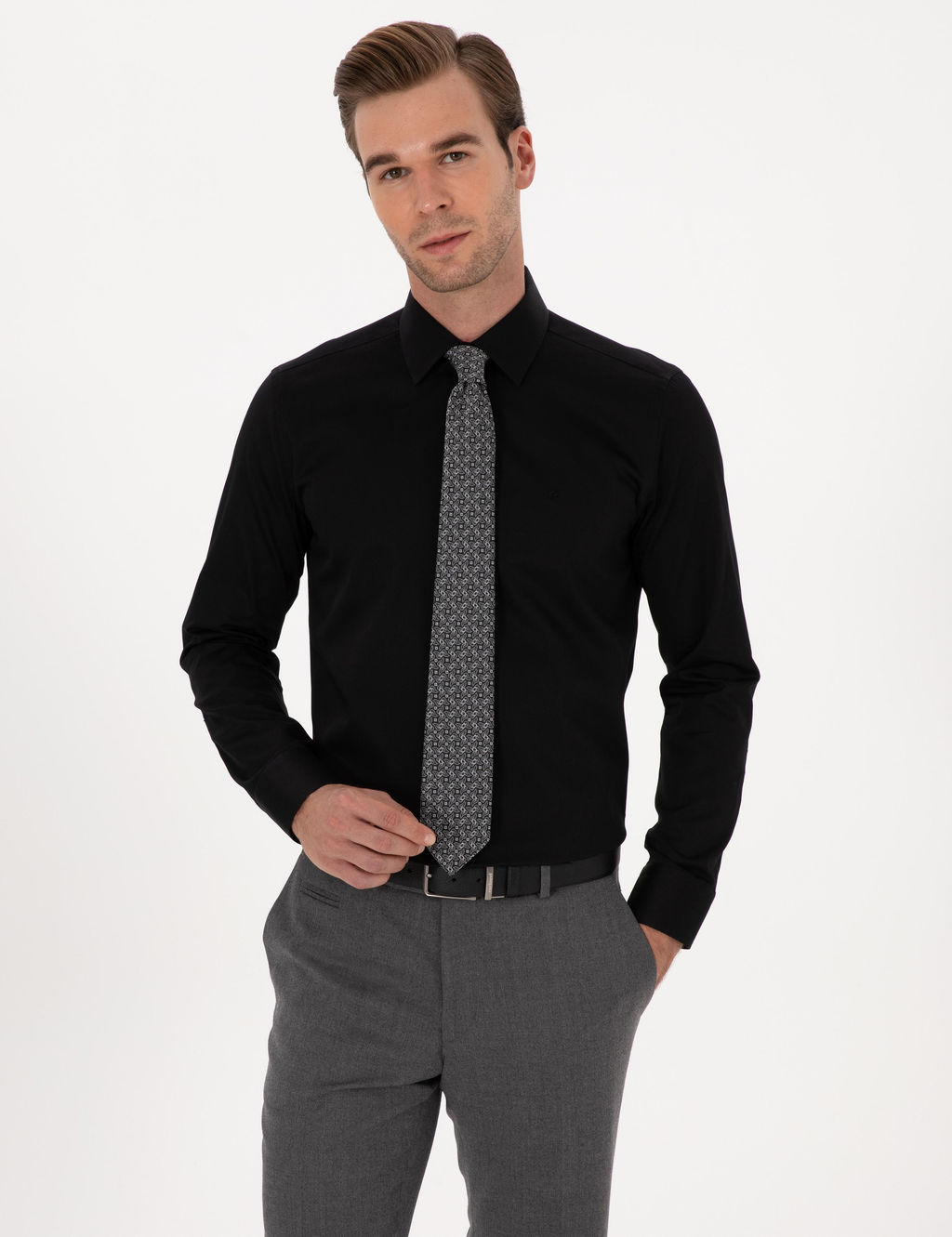 Siyah Slim Fit Uzun Kollu Basic G_mlek