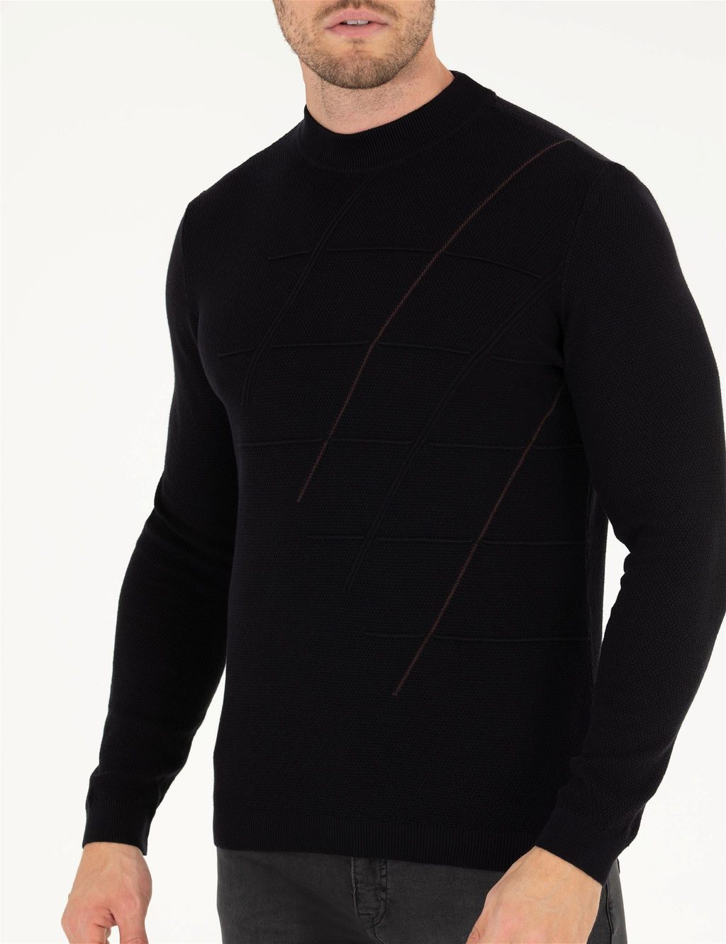 Lacivert Slim Fit Bisiklet Yaka Triko Kazak