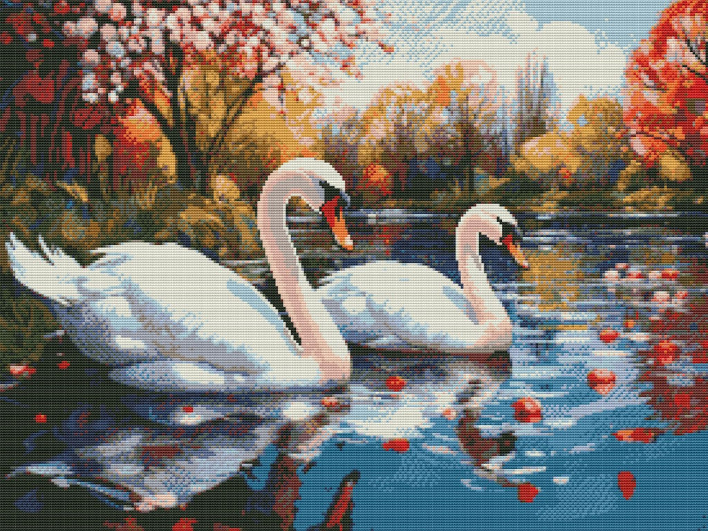 Вышивка крестиком 40х50см, Белые лебеди