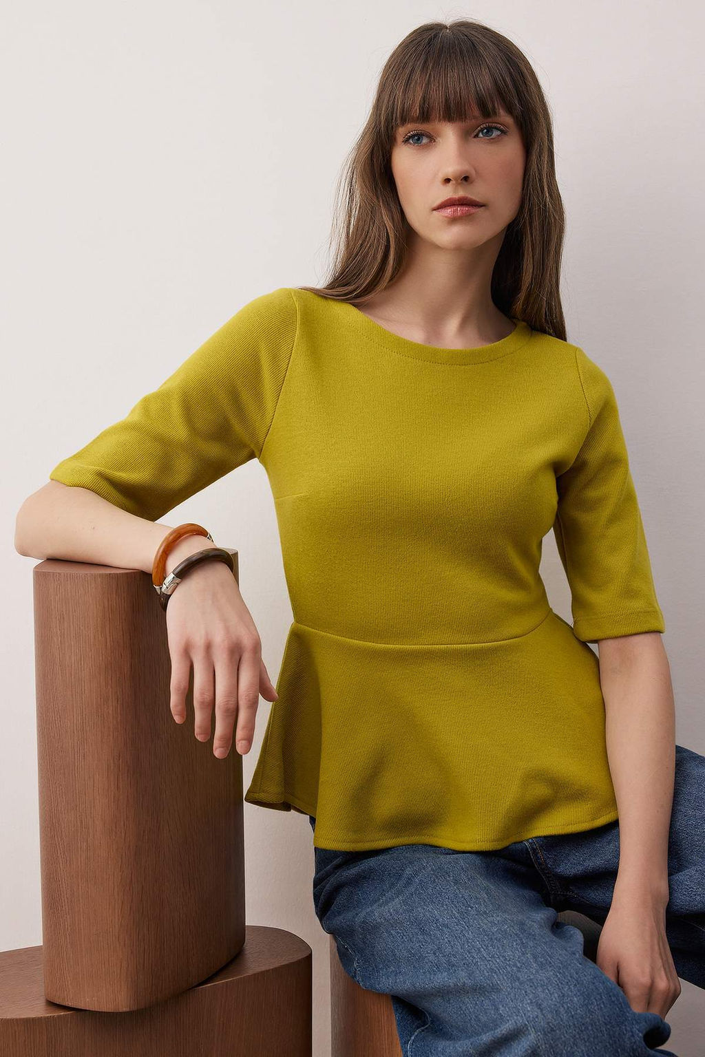 Yag Yesili Peplum/Bel Oturmal? Truvakar Kol Gizli Fermuarl? Orme Bluz TWOAW26BZ00269