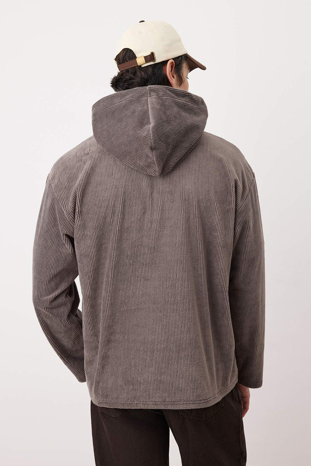 Antrasit Yeni Oversize/Genis Kesim Yumusak Fitilli Kadife Sweatshirt TMNAW26SW00001