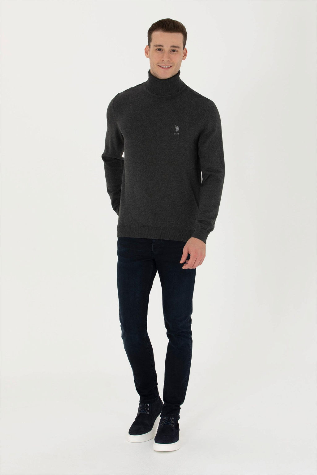 Мужской базовый свитер антрацитового меланжа - U.s. polo assn фото 11