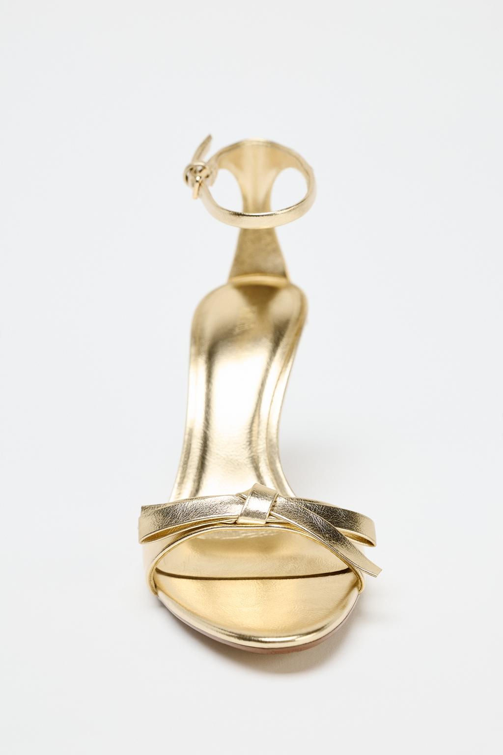 METALLIC-EFFECT BOW HIGH-HEEL SANDALS - Zara фото 4