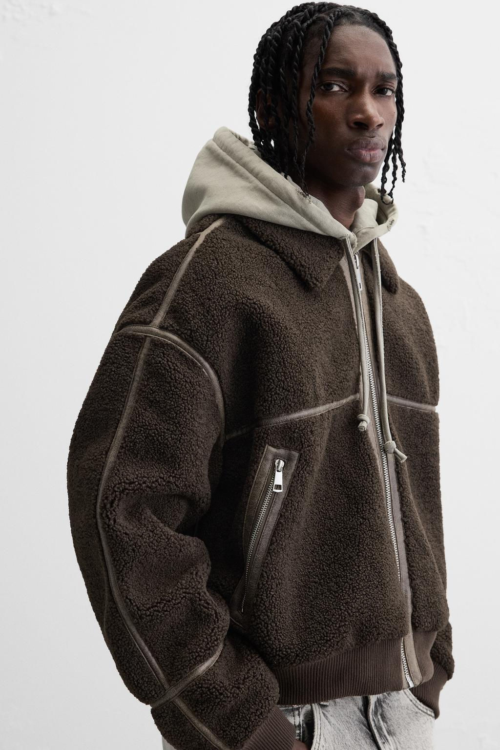 CONTRAST FAUX SHEARLING JACKET - Zara фото 21