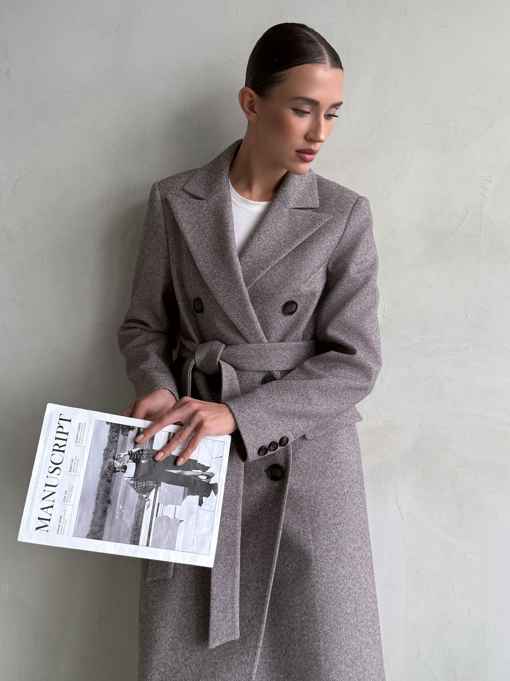 Пальто женское демисезонное 25775 (коричневый/ёлочка)