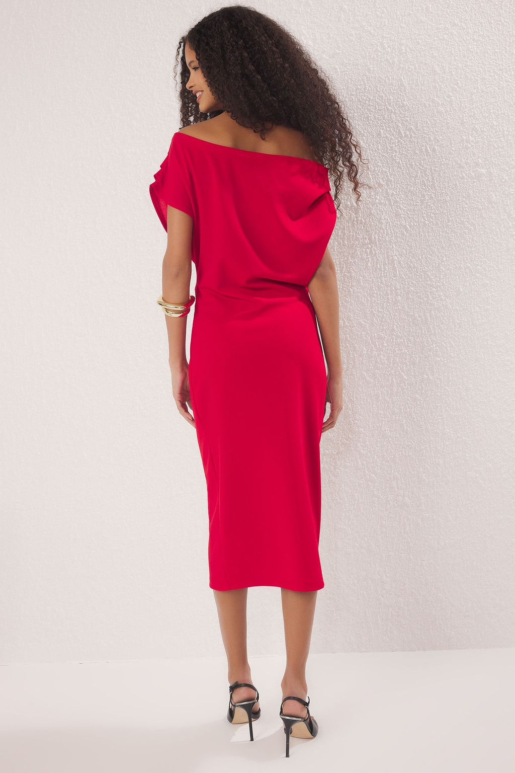 TRENDYOLMILLA Yag Yesili Midi Buzgu/Drape Detayl? Orme Elbise TWOSS25EL00780  фото 20