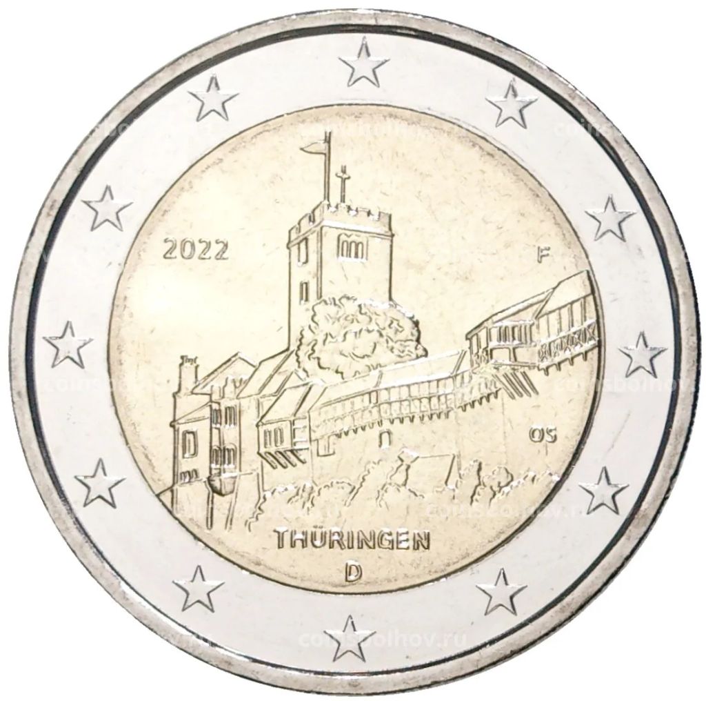 2 евро 2022 года F Германия  Тюрингия, Замок Вартбург