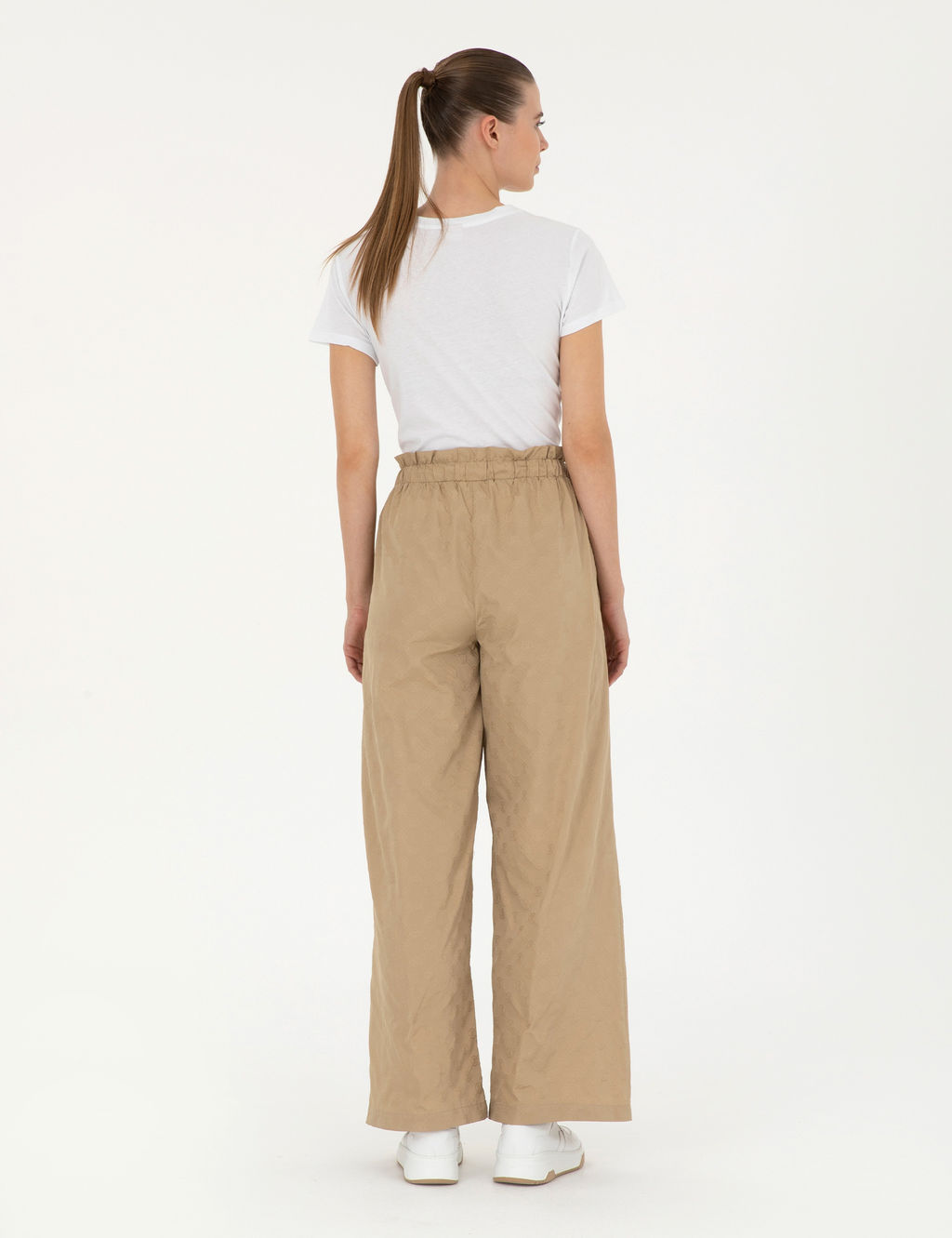 Bej Dokulu Flare H_gh Waist Fit Pantolon