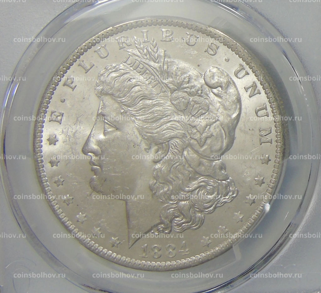 1 доллар 1884 года O США Доллар Моргана (в слабе PCGS MS63)