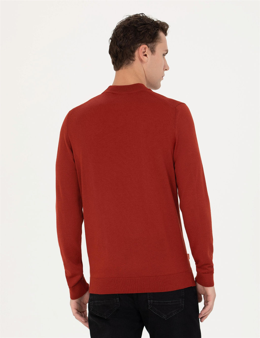 Kiremit Regular Fit Bato Yaka Y_n Kar___ml_ Basic Triko Kazak