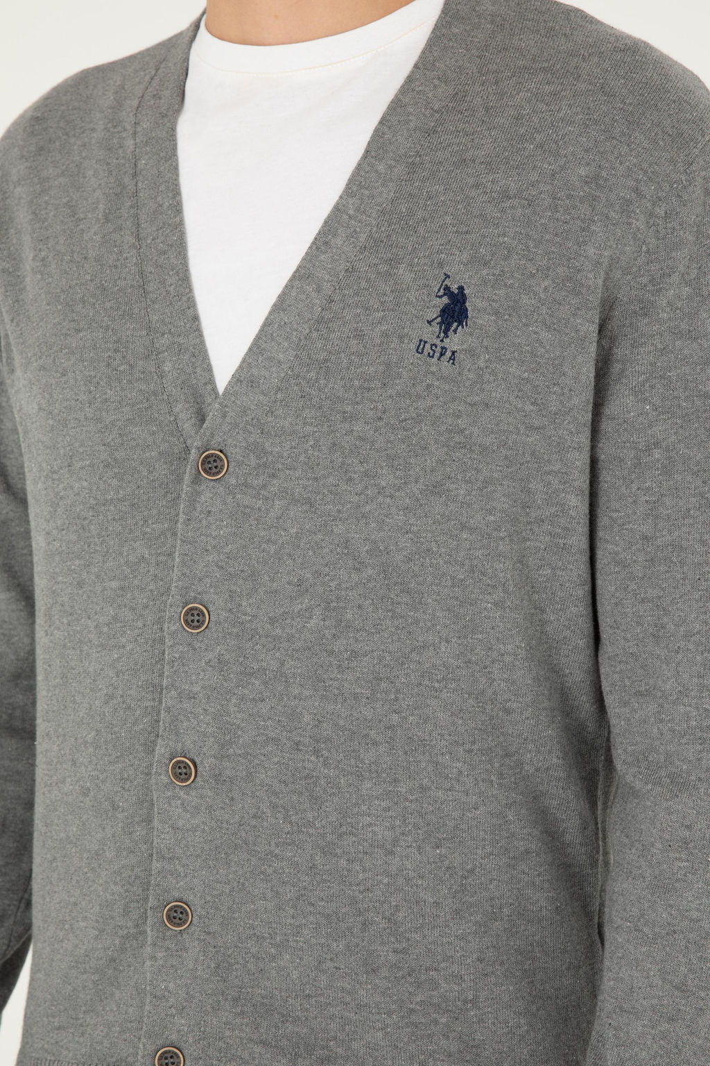 Мужской серый меланжевый базовый трикотажный кардиган - U.s. polo assn фото 7