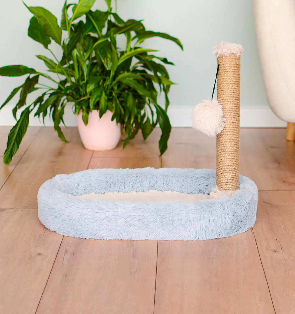 ВИА Когтеточка-лежанка "Лагус" овальная со столбиком 55*36*h47см (пушистый мех, джут) серая 99ред99 84054сер 84054сер