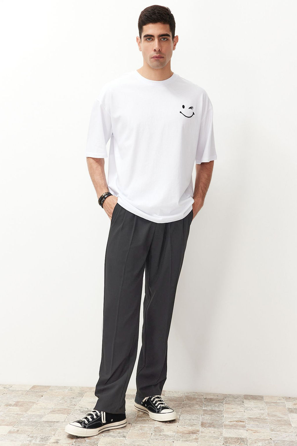 Antrasit Pileli Klasik Baggy Fit Kumas Pantolon TMNSS24PL00024