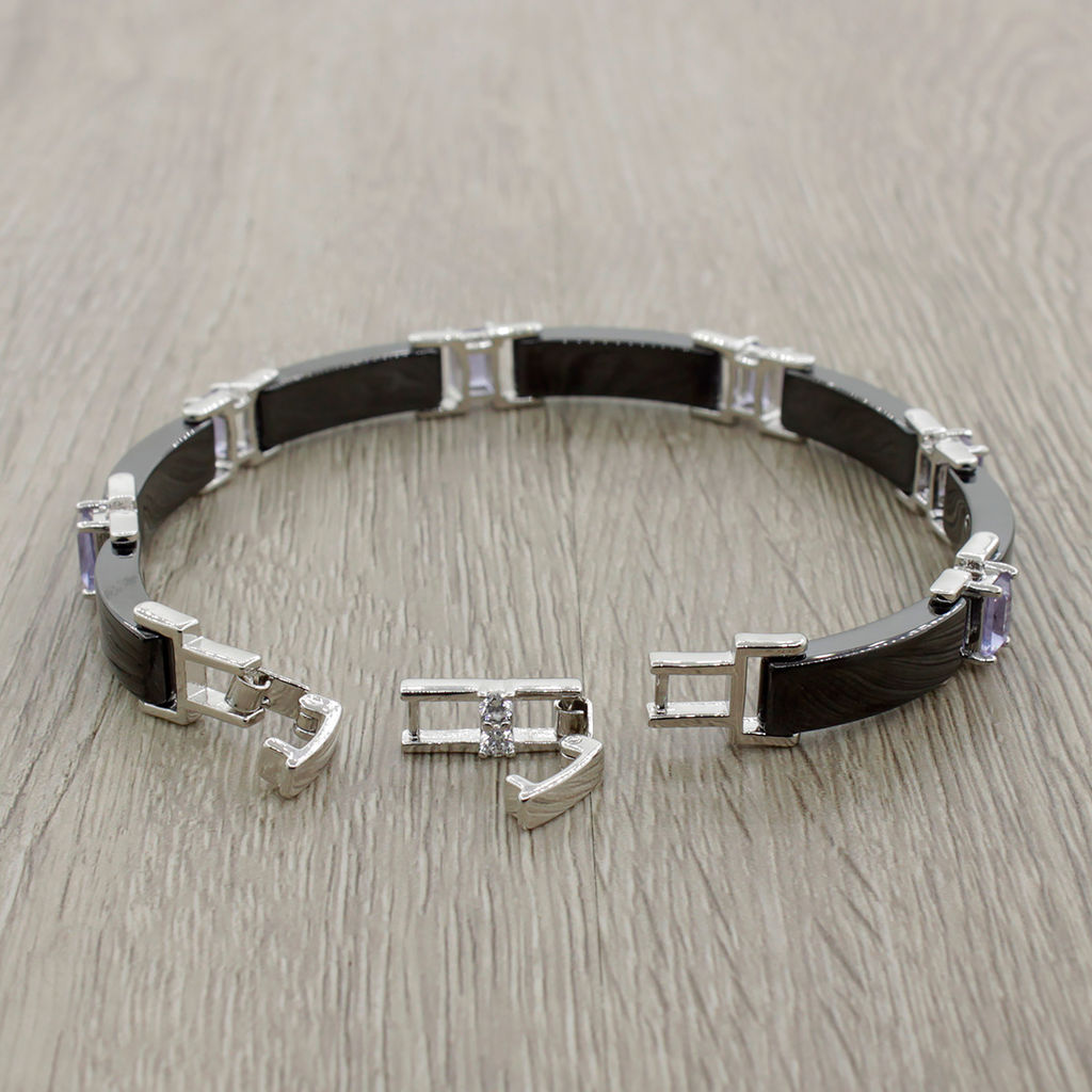 Браслет Лилу из черной керамики с Александритом покрытие светлый металл - Agat77 фото 2