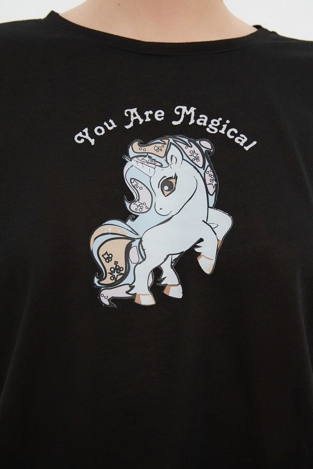 Trendyolmilla Siyah Pamuklu Eglence Bask?l? Biye Detayl? Orme Pijama Tak?m? THMSS21PT0953 фото 6