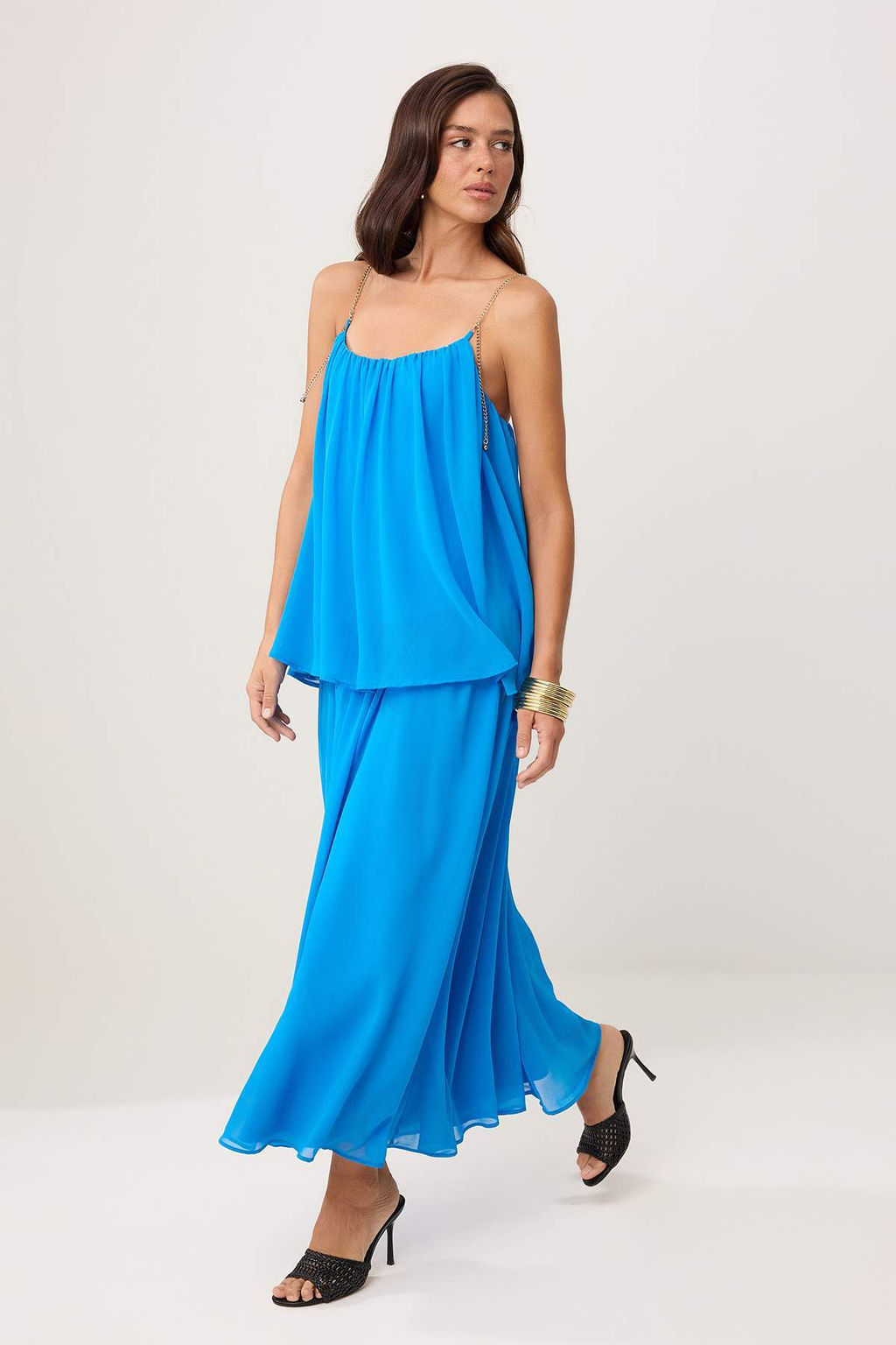 Siyah Zincir Detayl? Ask?l? Sifon Astarl? Maxi Dokuma Elbise TWOSS26EL00350 - Trendyolmilla фото 7
