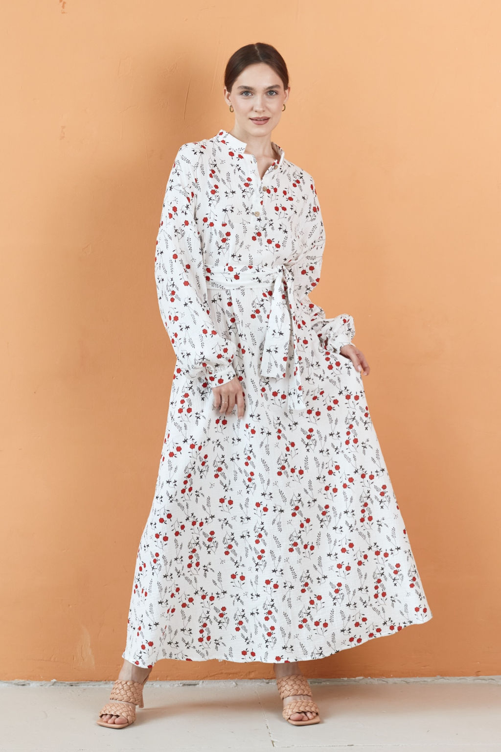 Платье муслин ROMANCE060/01/Белый, красный