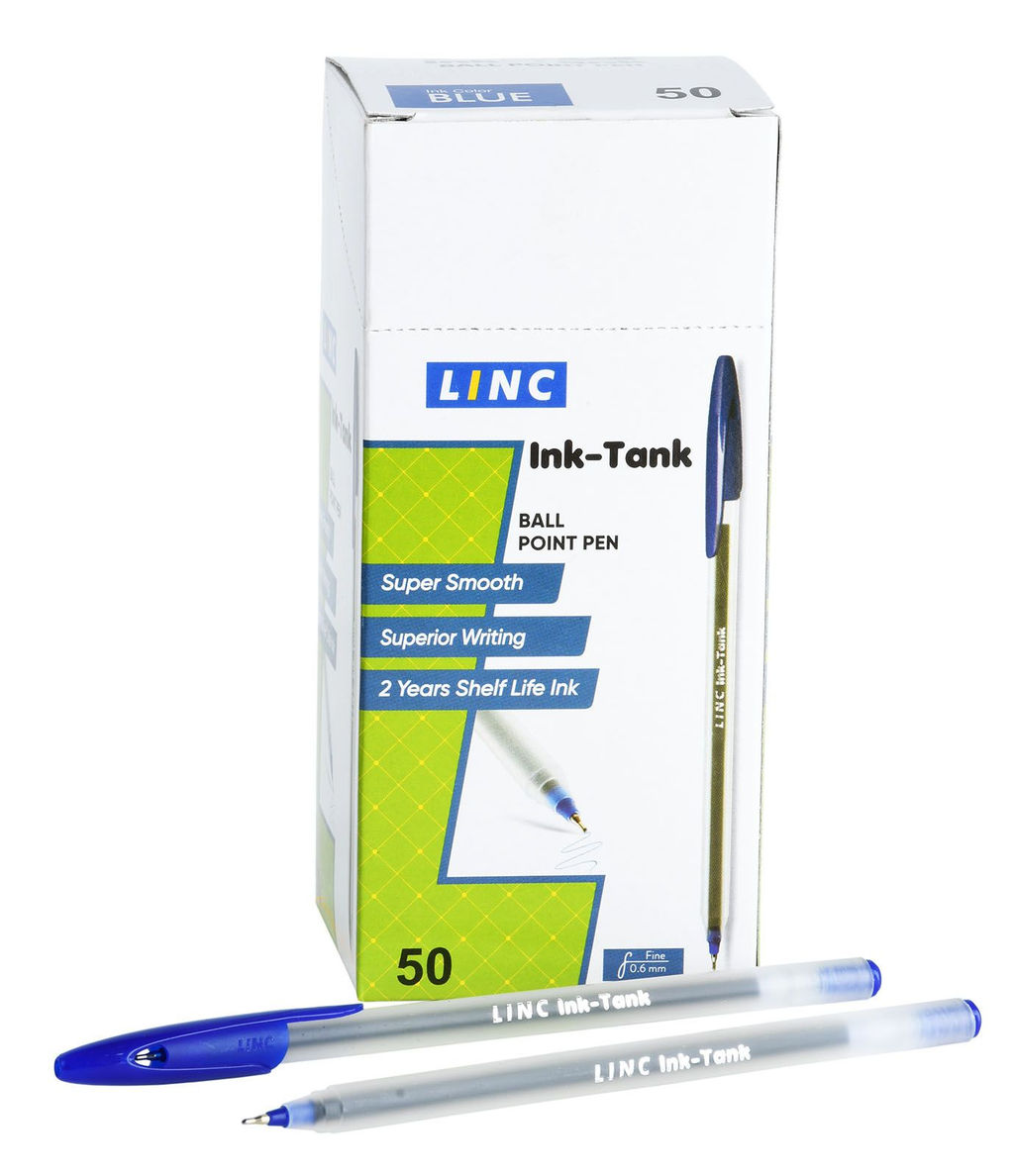 Цена за 5 шт.Ручка шариковая одноразовая LINC INK TANK 0,60 мм синяя круглый корпус