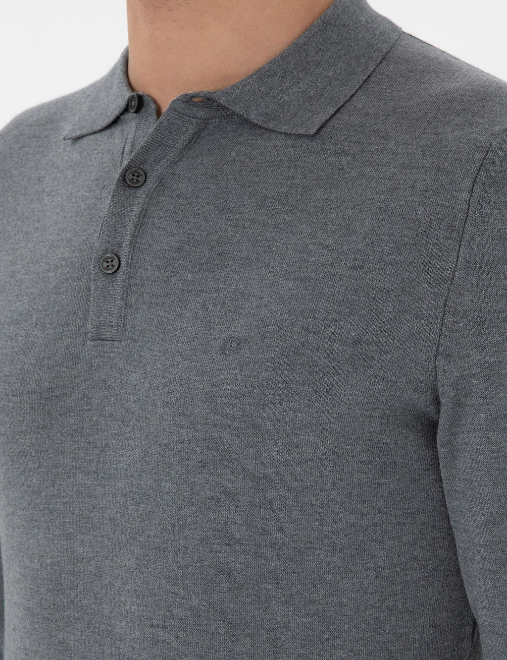 Gri Slim Fit Polo Yaka Triko Kazak - Cacharel фото 7