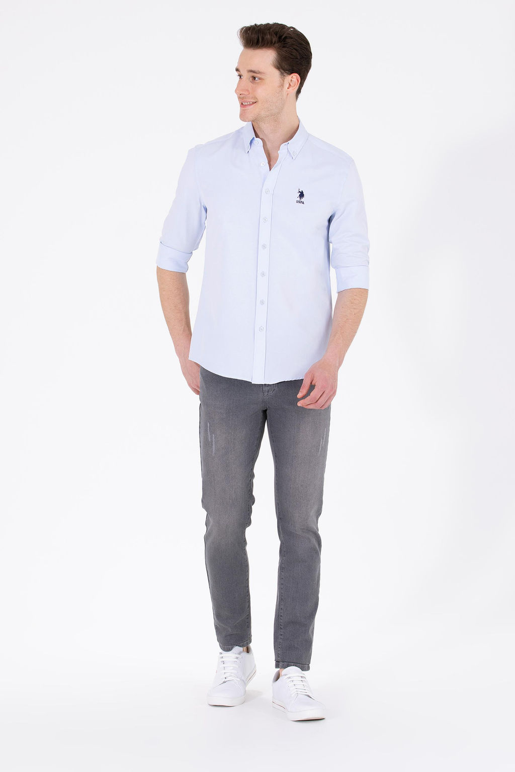 Мужская голубая базовая рубашка с длинным рукавом - U.s. polo assn фото 4