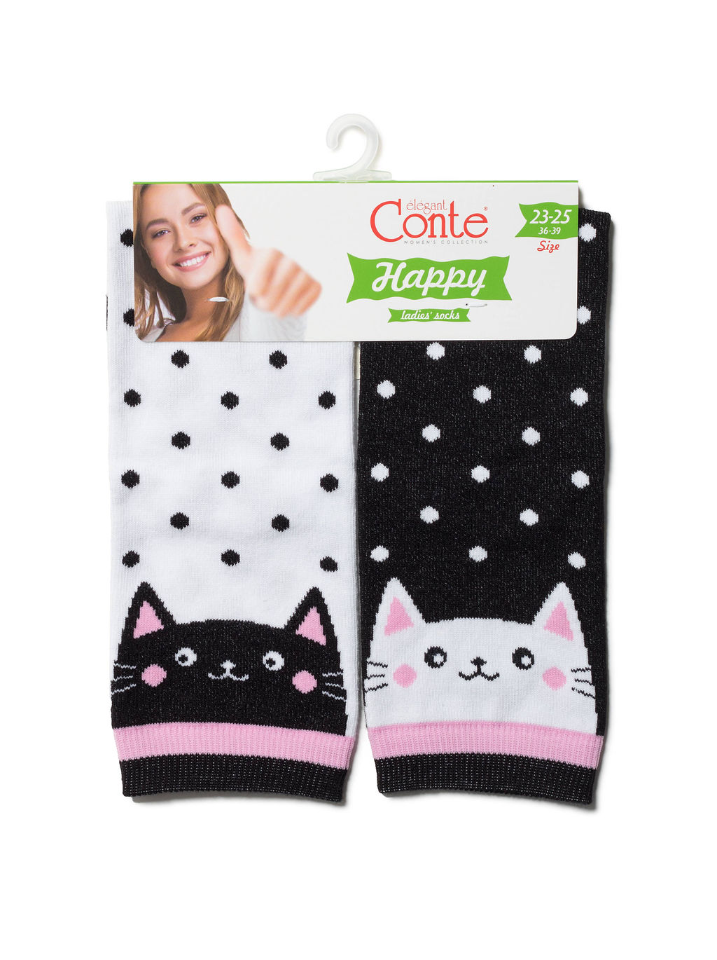 Цена за 2 пары. Носки Классические CONTE Хлопковые носки HAPPY c рисунками Котики черный-белый - Conte elegant фото 3
