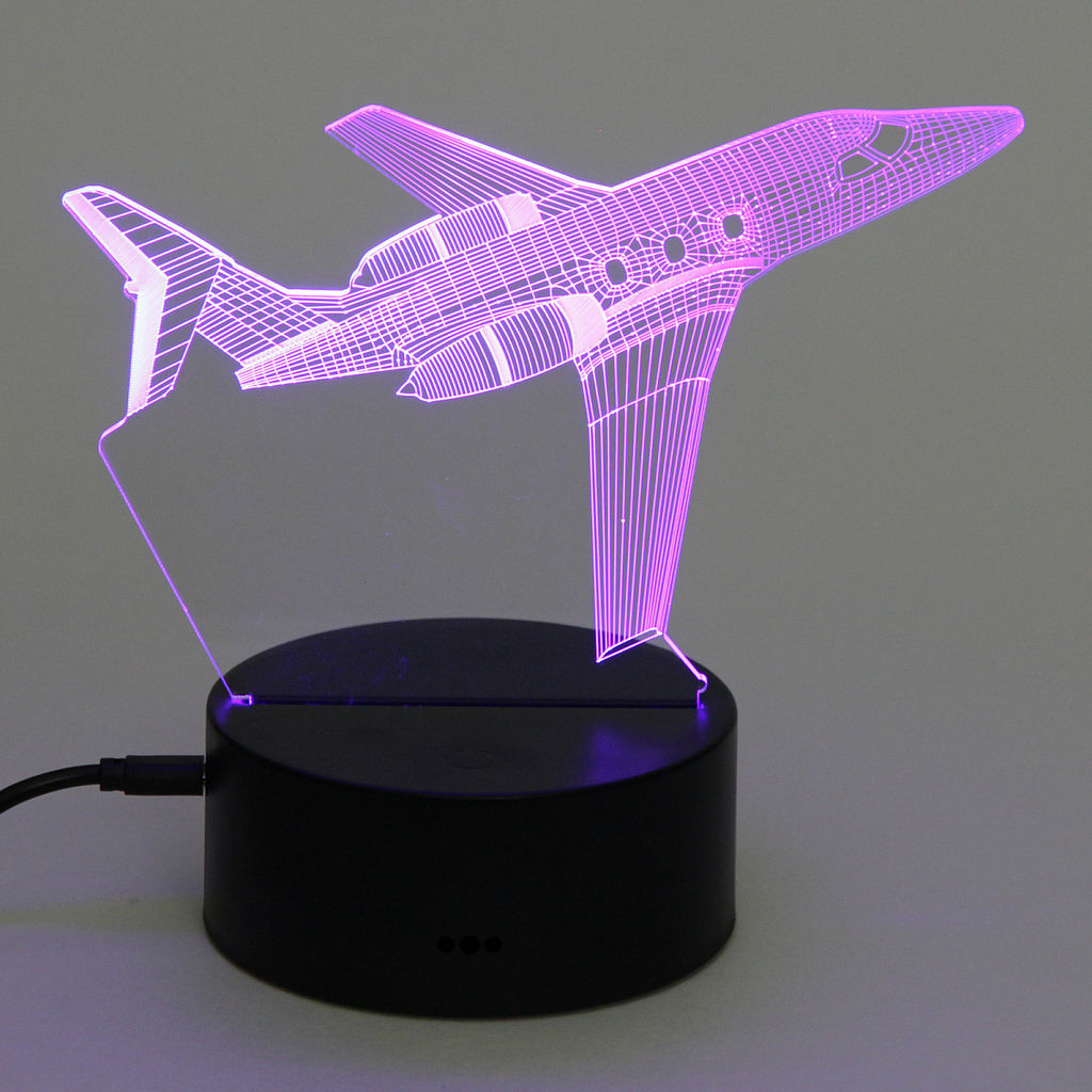 Цена за 2 шт. Светильник ночник "3D-Самолёт" на пластиковой подставке, с включателем USB