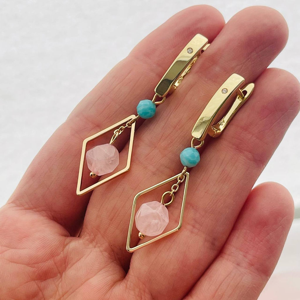 Серьги из Розового кварца и Амазонита - Радуга самоцветов фото 3