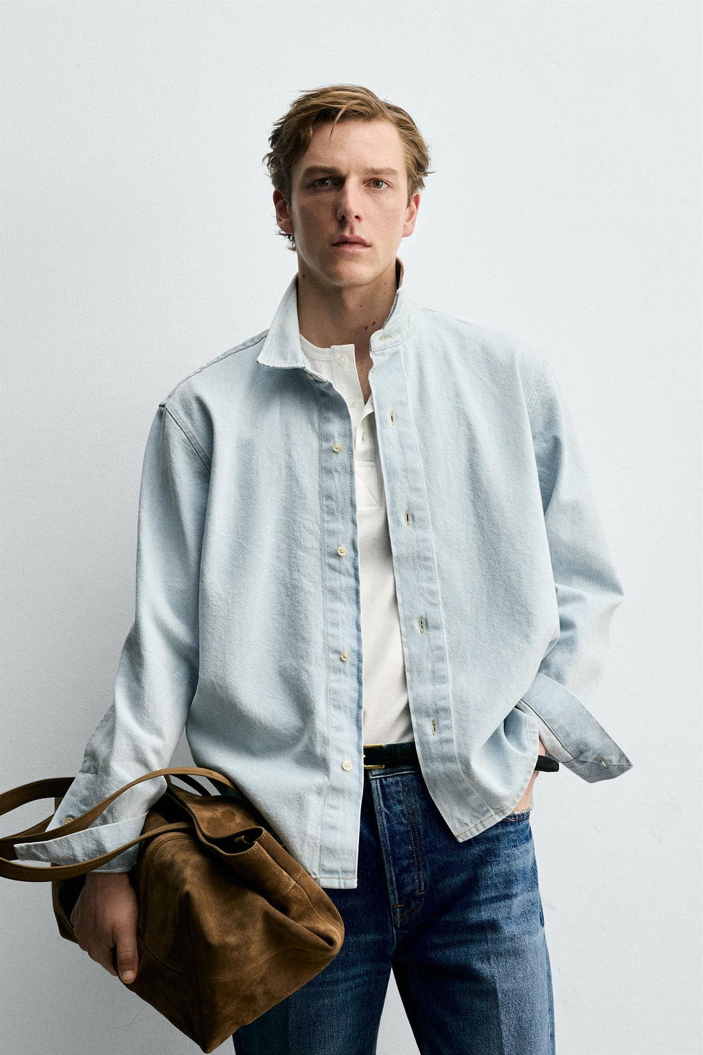 CAMISA DENIM LAVADA RELAXED FIT / Azul claro - Zara фото 2