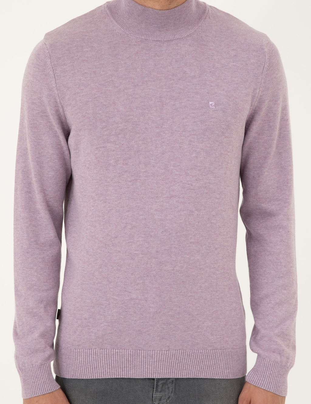 Lila Melanj Slim Fit Yar_m Bal_k__ Yaka Basic Triko Kazak