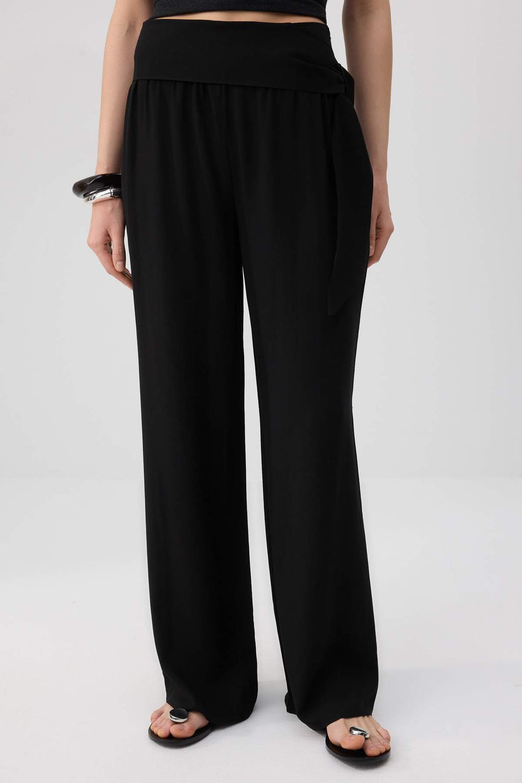 Siyah Beli Sal Baglamal? Rahat Kesim Genis Paca Pantolon TWOSS26PL00116 - Trendyolmilla фото 3