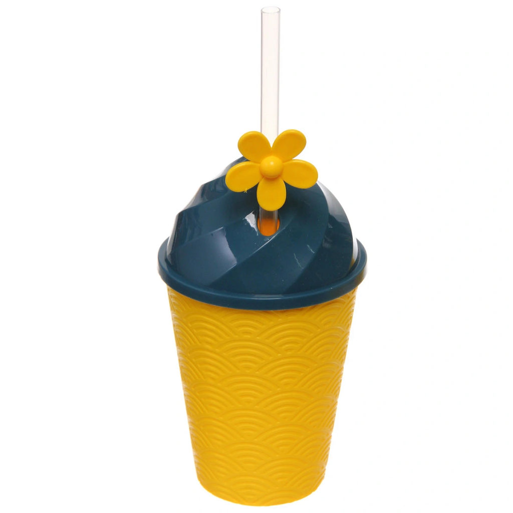 Цена за 6 шт. Стакан пластиковый 440мл "Мороженое" с трубочкой, цвета микс