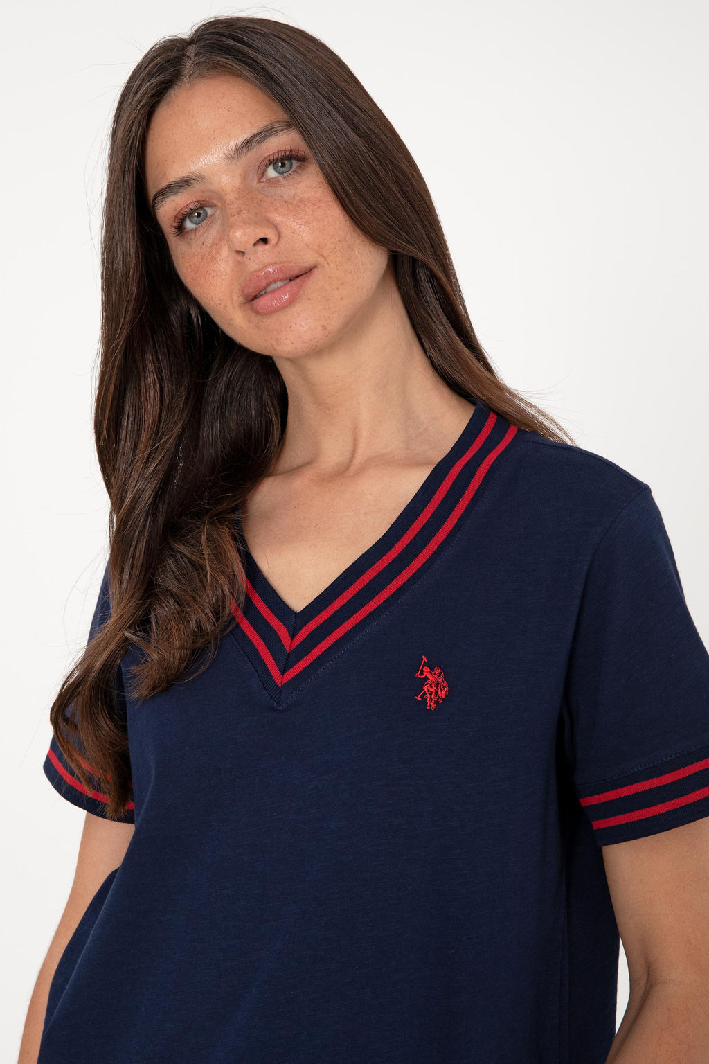 Kad_n Lacivert V Yaka Ti__rt Sepette S_rpriz _ndirim - U.s. polo assn фото 2