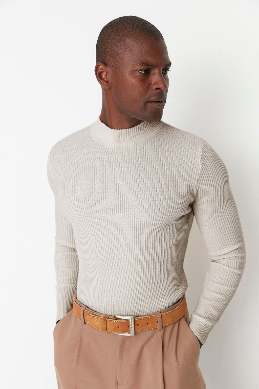 TRENDYOL MAN Ekru Slim Fit Pamuklu Yar?m Bal?kc? Yaka Fitilli Orgu Kazak TMNAW21KZ0568 - Trendyolmilla фото 72