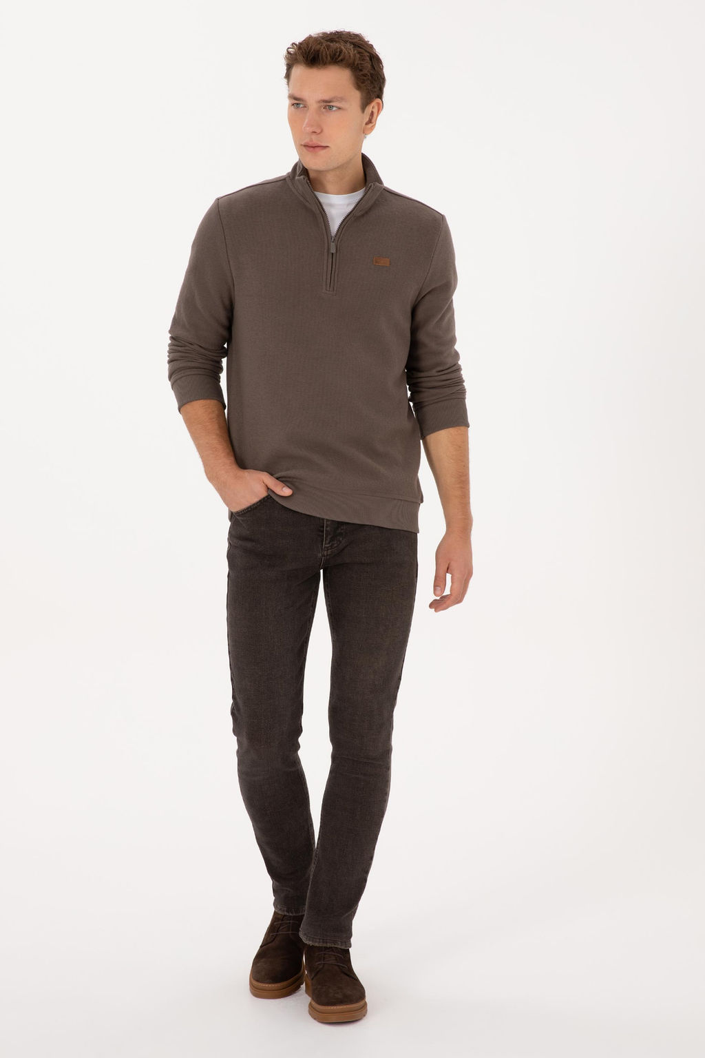 Erkek Regular Fit Yar_m Fermuarl_ Vizon Basic Sweatshirt - U.s. polo assn фото 4