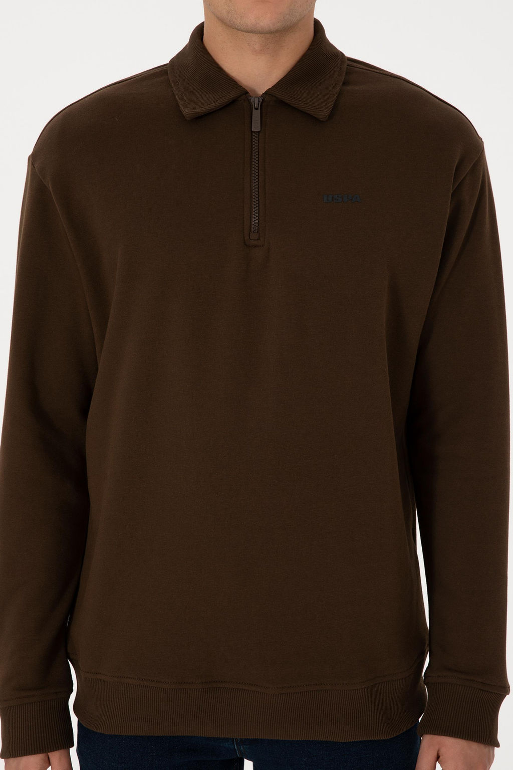 Erkek Regular Fit Yar_m Fermuarl_ Kahverengi Basic Sweatshirt - U.s. polo assn фото 6