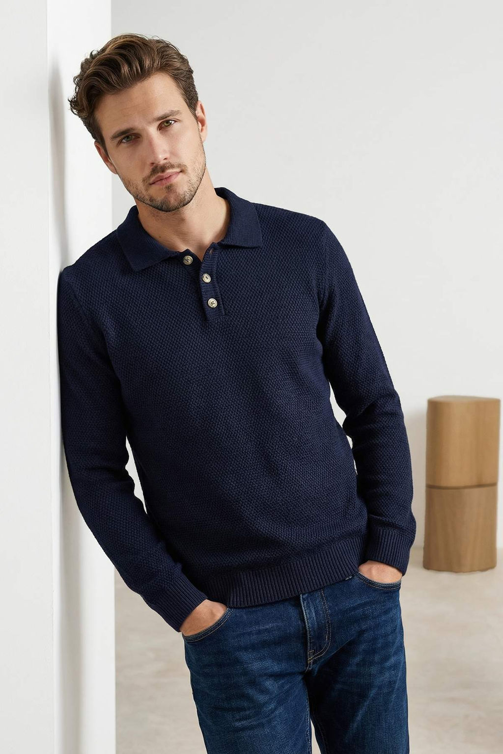 Lacivert Regular Polo Yaka Dugmeli Duz Kazak TMNAW26KZ00010 - Trendyolmilla фото 6